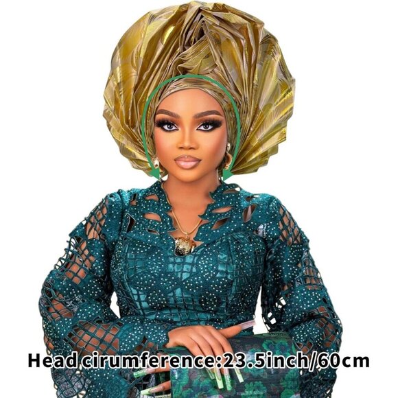 African Headwrap Golden Floral Handcrafted Embroidered for Weddings and Events